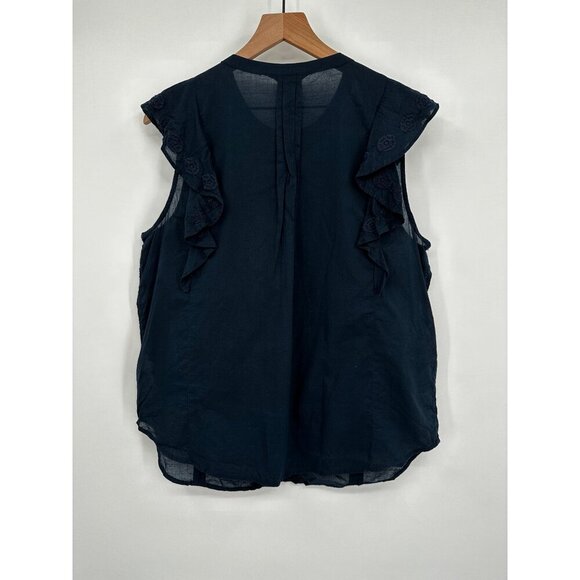 J Crew Floral Embroidered Flutter Sleeve Blouse Women 14T Navy Button Front - Picture 5 of 9